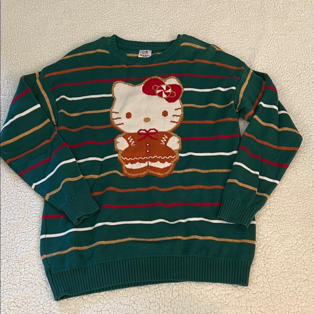 Hello Kitty gingerbread stripe Christmas sweater XL
